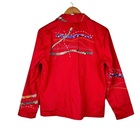 Coldwater Creek Red Woven Embroidered Embellished Art to Wear Button Jacket - Picture 7 of 11